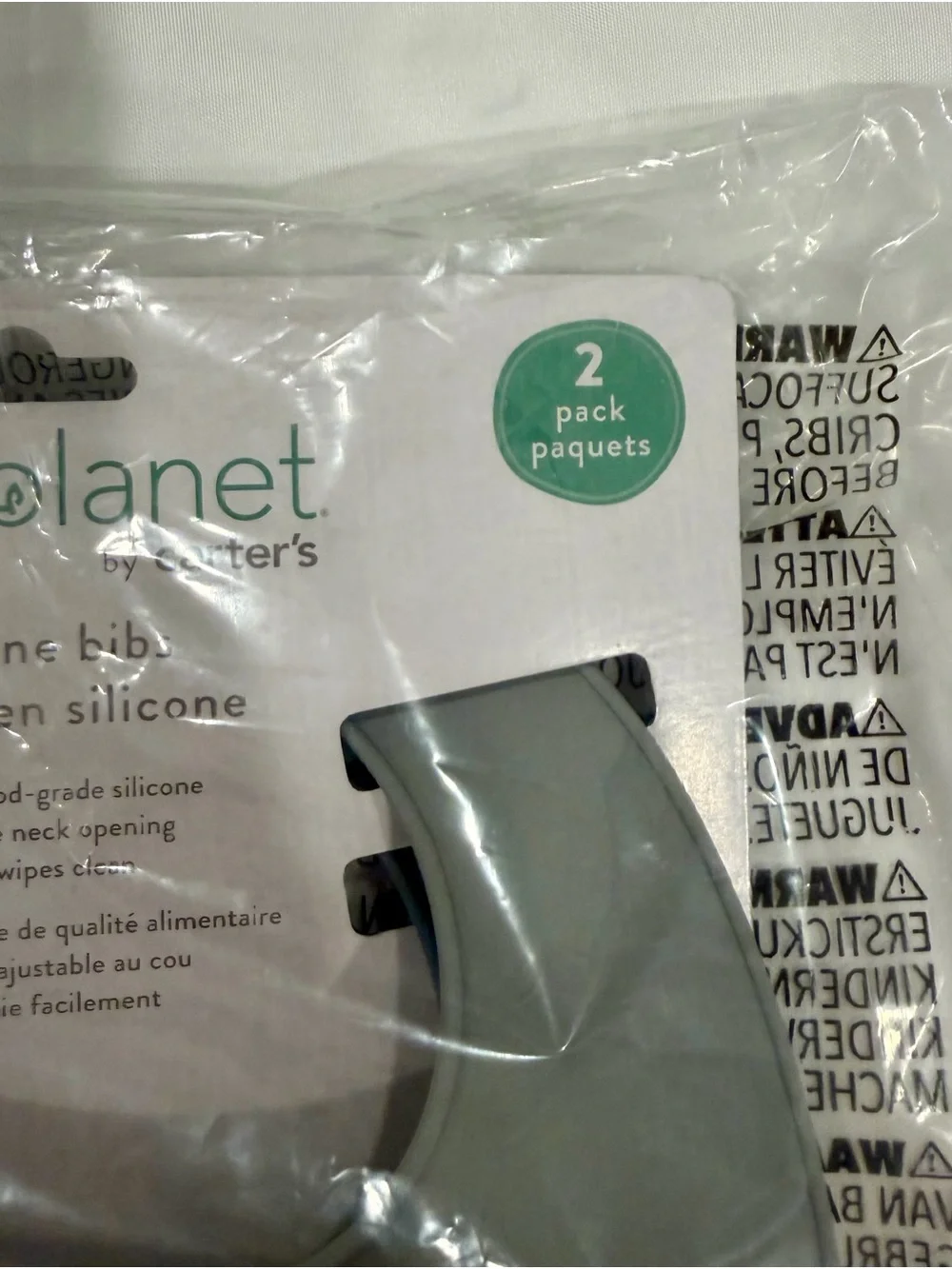 NWT Little Planet Carter's Silicone Baby Bibs (SET of 2: Gray and Blue)